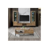 Mueble Mesa TV Roble Oscuro con 2 Puertas y Estante - Melamina 150x40x41.6 cm - Moderno y Funcional.