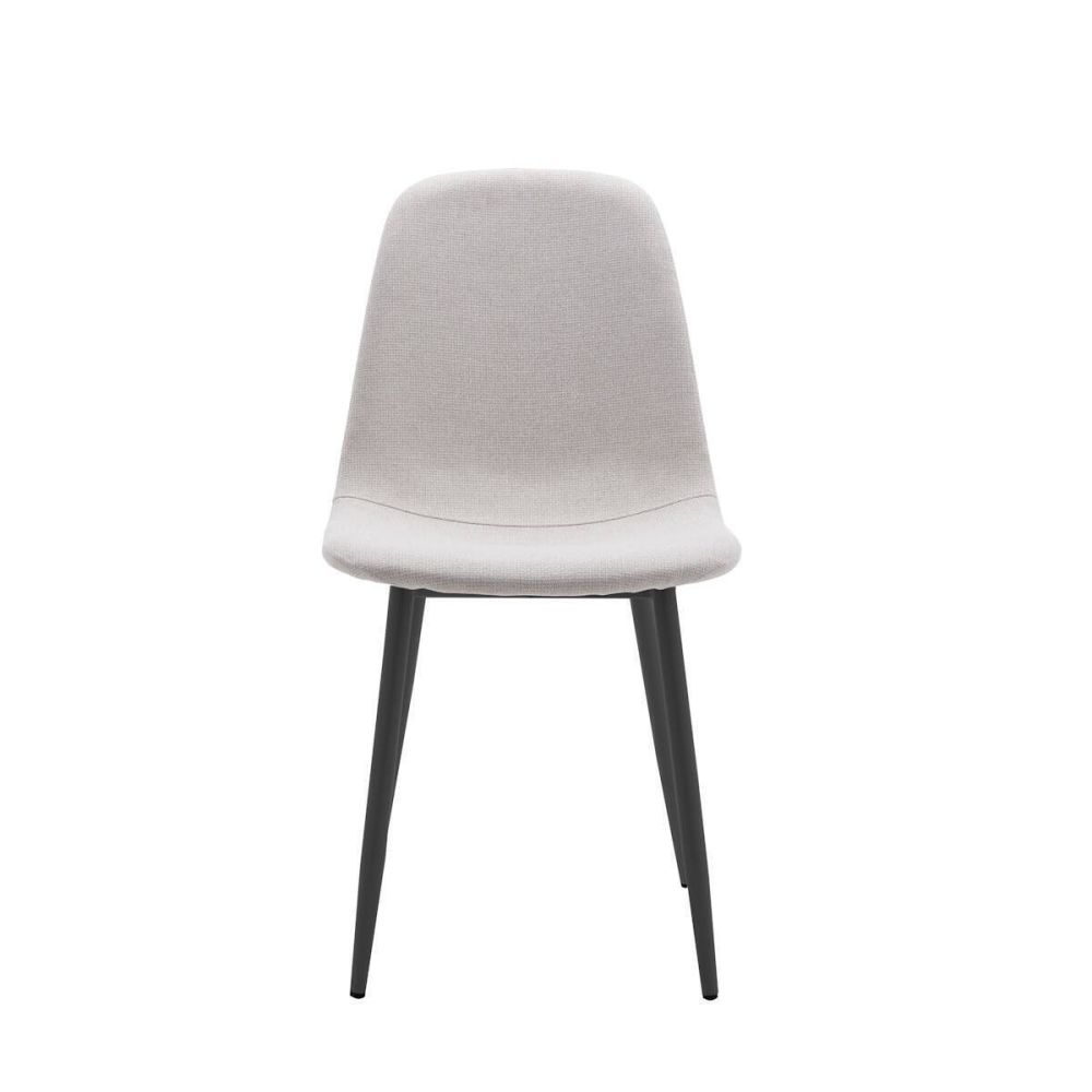 Pack de 4 Sillas con Estructura Tapizada en Tela Beige Claro, Patas Metálicas con Acabado Negro, Medidas 44x53x86 cm