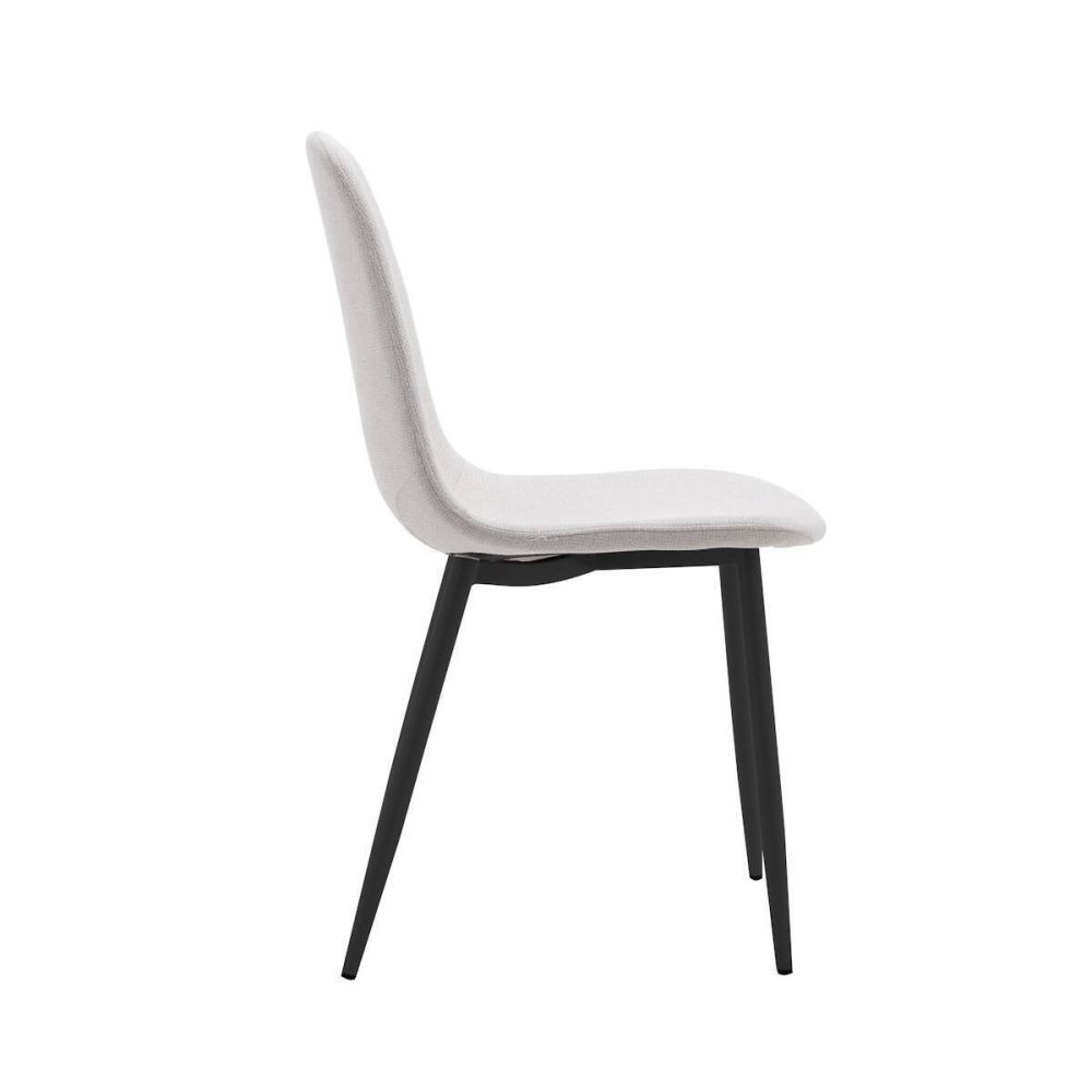 Pack de 4 Sillas con Estructura Tapizada en Tela Beige Claro, Patas Metálicas con Acabado Negro, Medidas 44x53x86 cm